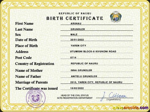 Nauru birth certificate